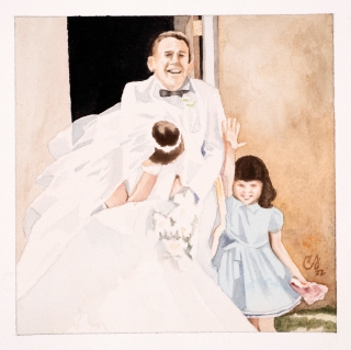 Bridal Party, July '62 | 2022 | Gouache on Arches, 10x10" framed | $220