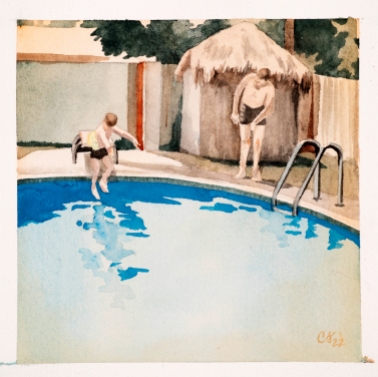 Diving Board, Arizona, July '61 | 2022 | Gouache on Arches, 10x10" framed | $220